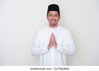 Moslem Asian Man Smiling To Give Greeting During Ramadan Celebration