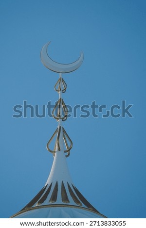 The mosque dome in the background, the sky.                               