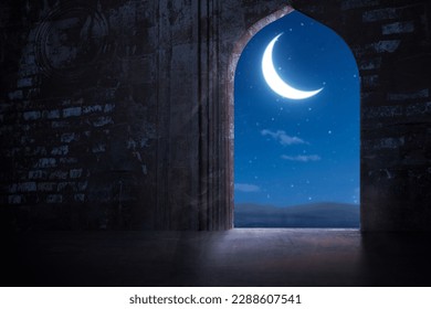 Mosque door with the night scene background