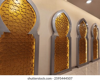 mosque facade arabesque patterns soft natural light against clean white surface mosque facade arabesque patterns