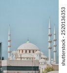 Mosque (Sheikh Zayed Mosque) in Fujairah, UAE. White Mosque background blue clean sky