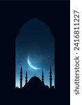 Mosque sunset islamic frame, vertical image, social media story, Ramadan or islamic concept wallpaper