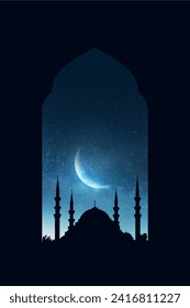 Marco islámico de puesta de sol en mezquita, imagen vertical, historia en medios sociales, papel tapiz de concepto islámico o de Ramadán