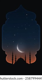 Mosque sunset islamic frame, vertical image, social media story, Ramadan or islamic concept wallpaper