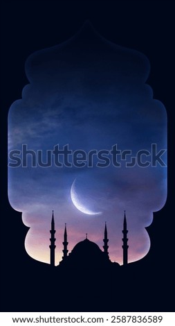 Mosque sunset islamic frame, vertical image, social media story, Ramadan or islamic concept wallpaper