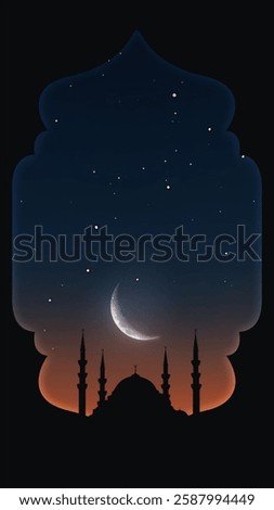 Mosque sunset islamic frame, vertical image, social media story, Ramadan or islamic concept wallpaper