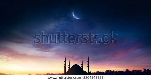 Mosque Sunset Sky Moon Holy Night Stock Photo 2204543525 | Shutterstock