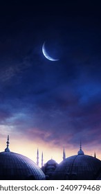 Imagen vertical de mezquita, historia en medios sociales, Ramadán o concepto islámico