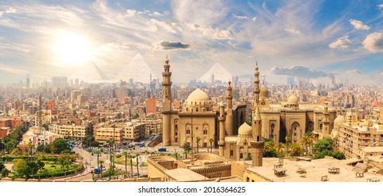 Mosque-Madrasa of Sultan Hassan, beautiful panorama of Cairo landmarks, Egypt - Shutterstock ID 2016364625