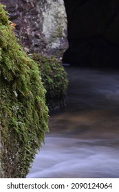 Moss Covered Boulder At Kennall Vale Cornwall