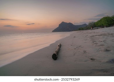 mossy rocks on a beach exposed to the waves at sunset - Powered by Shutterstock