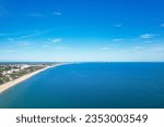 Most Beautiful and Attractive Tourist Destination at Bournemouth City Sandy Beach and Ocean of England Great Britain, Aerial Footage Captured with Drone