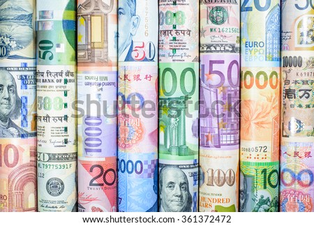 The most beautiful background with colorful of many currency,money from many country