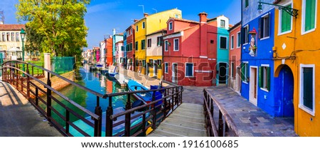 Most colorful traditional fishing town (village) Burano - Island near of Venice. Italy travel and landmarks