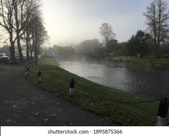 Most And Fog Over The River Eden In Rural England