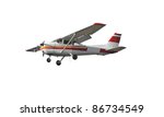 the most popular light aircraft ever built with overhead wing and single propeller. Isolated on a white background