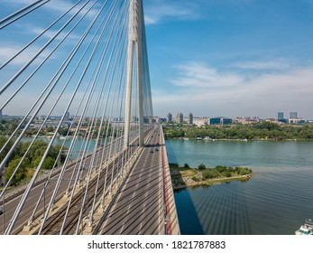 Most recent "Most na Adi" - literally Bridge over Ada / river island in Belgrade, Serbia; bridge is connecting Europe mainland with Balkans over river Sava - Shutterstock ID 1821787883