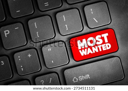 Most Wanted text button on keyboard, concept background