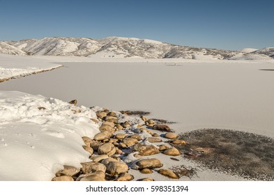 Mostly Frozen Jordanelle Reservoir In Wasatch County, Utah