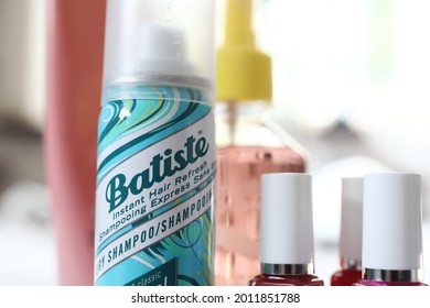 MOTALA, SWEDEN- 17 JULY 2021:
Different kinds of make-up and beauty products, Batiste Dry Shampoo.
Photo Jeppe Gustafsson