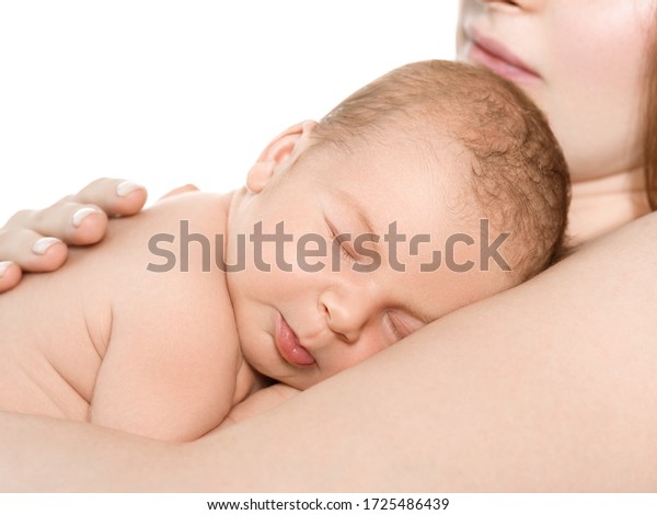 Mother with baby newborn family studio clean healthy skin care love