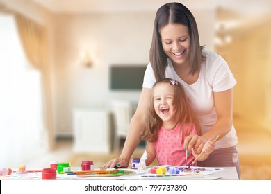 Mother And Child Daughter Drowing