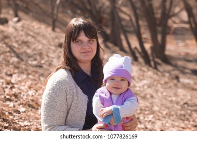 Mother And Child. Happiness. Child And Mother. Walk In The Woods