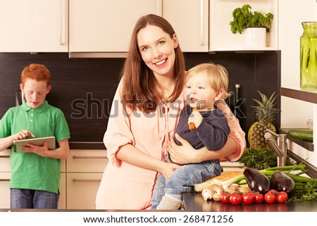 mother and child in the kitchen
