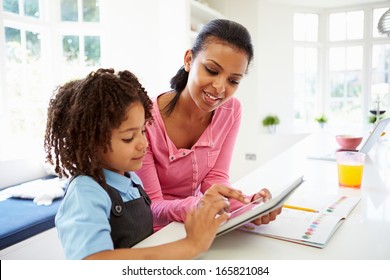 Mother And Child Using Digital Tablet For Homework