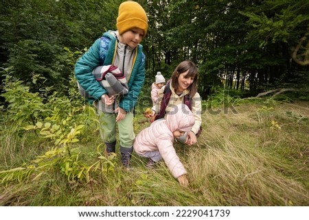 Similar – Image, Stock Photo Little girl putting apple inside of wicker basket