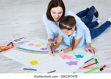 Mother Daughter Drawing Together Stock Photo (Edit Now) 1092397469