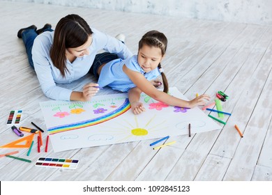 Mother Daughter Drawing Together Stock Photo (Edit Now) 1092397469