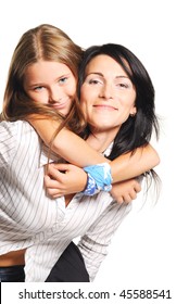 Mother With Daughter On White Background