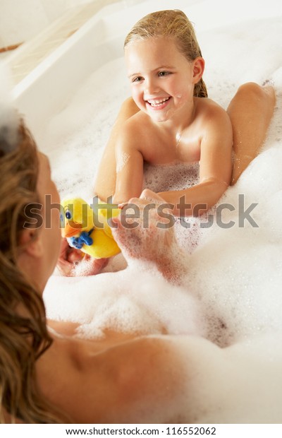 mother daughter bathing