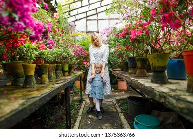 mother and daughter are walking in the garden near the flowers - Shutterstock ID 1375363766