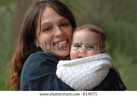 Image, Stock Photo mother with her daughter asleep in her arms