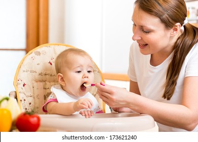 Mother Feeding Baby With Spoon