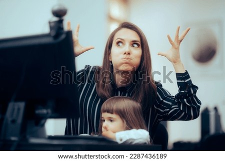 
Mother Feeling Mind Blown by her Workload Having to Babysit. Manager trying to balance work and family life 
