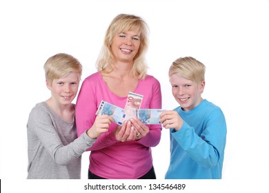 Mother Gives Pocket Money To Her Children