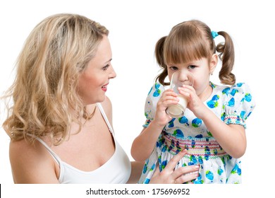 Mother Giving Milk Drink To Kid