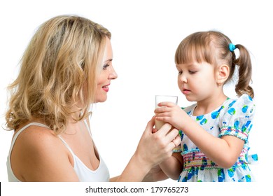 Mother Giving Milk Drink To Kid