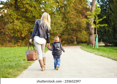 Mother Goes Along His Son Autumn Stock Photo 233652397 | Shutterstock