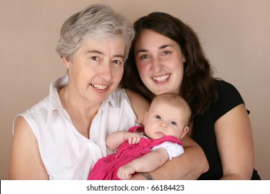 Mother, Grandmother And Baby Girl. Three Generations