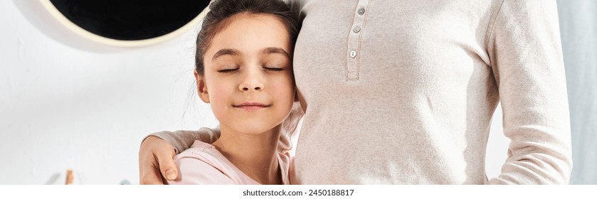 mother and her daughter stand in front of a mirror in a modern bathroom, engaged in a beauty and hygiene routine. - Powered by Shutterstock