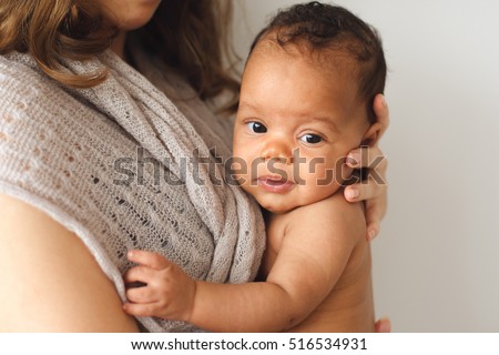 Mother Holding Cute Newborn Smiling Child Stock Photo Edit Now