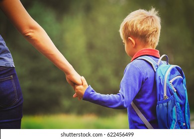 Back School Mother Holding Hand Little Stock Photo 463435448 