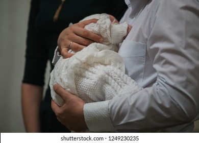 Mother Holds Her Baby In Her Arms, Little Newborn Son, Daughter Safe Under Parental Care, Catholic Church Rite Of Baptism, Religiosity, Coming To Faith, Reproduction, Maternal Instinct, Family, Love