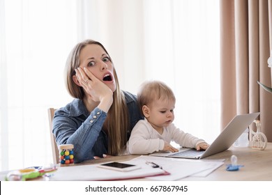 Mother in horror working from home