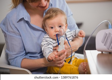 Mother Inhaling Her Little Son Nebuliser Stock Photo 1389761876 ...