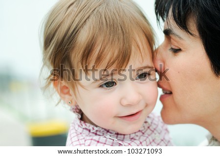 Image, Stock Photo Beautiful woman and her cute little daughter are hugging